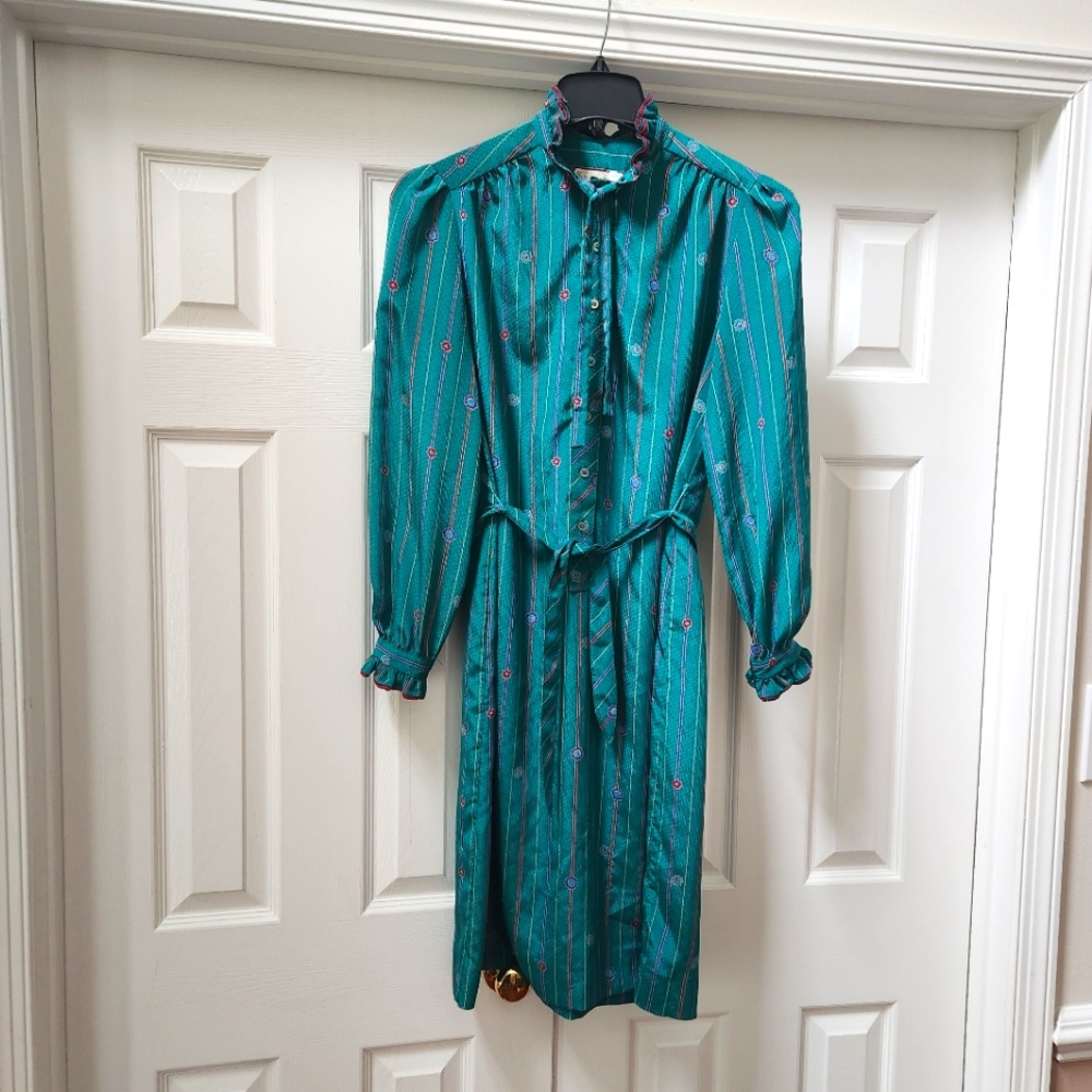 Vintage Schrader Sport Petites Green Long Sleeve Dress, Union Tag